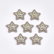Opaque Acrylic Pendants, with Alloy Findings, Star with Word Love, Light Gold, Camel, 29x30x4mm, Hole: 2mm(MACR-T031-06C)