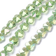 Electroplate Glass Beads Strands, Faceted, Flower, AB Color Plated, Light Green, 9.5~10x6~6.5mm, Hole: 1mm, about 25pcs/strand, 9.25 inch(23.5cm)(EGLA-J148-A-AB06)