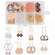 DIY Earring Making Kits, Including Cellulose Acetate(Resin) Pendants, 304 Stainless Steel Links, Brass Linking Rings & Earring Hooks, Mixed Color, 17~43.5x10~34x2.5~3mm, Hole: 1.2~1.5mm, 18pcs(DIY-SC0013-09)