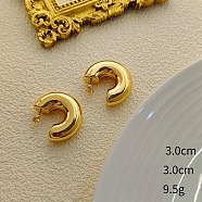 Half Round Alloy Stud Earrings, Half Hoop Earrings, Golden, 30x30mm(WG64463-30)