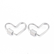 304 Stainless Steel Screw Carabiner Lock Charms, for Necklaces Making, Heart, Stainless Steel Color, 13x20x1mm, Screw: 5.2x4mm. (STAS-H103-02P)