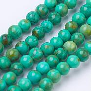 Natural Magnesite Bead Strands, Dyed, Round, Dark Turquoise, 4mm, Hole: 0.8mm, about 100pcs/strand, 15.7 inch(G-P286-13-4mm)