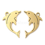 Ion Plating(IP) 304 Stainless Steel Pendants, Dolphin Charm, Golden, 21.5x14x1.5mm, Hole: 1.8mm(STAS-L020-015G)