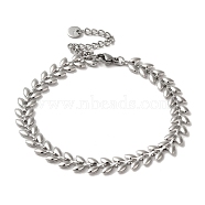 Brass Leaf Link Chain Bracelets for Women, Platinum, 9-3/4 inch(24.6cm)(BJEW-L685-05P)