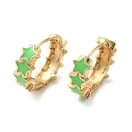Star Real 18K Gold Plated Brass Hoop Earrings, with Enamel, Spring Green, 19.5x7mm(EJEW-L268-013G-05)