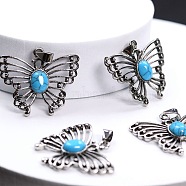 Synthetic Turquoise Pendants, Butterfly Charms with Platinum Plated Metal Findings, 32x38mm(FIND-PW0015-25)