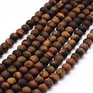 Frosted Natural Tiger Eye Beads Strands, Round, 6mm, Hole: 0.8mm, about 64pcs/strand, 15.1 inch(G-F364-18-6mm)