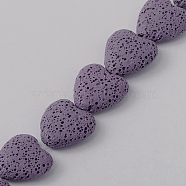 Dyed Natural Lava Rock Bead Strands, Heart, Purple, 20~21x20~21x7~8mm, Hole: 1mm, about 20pcs/strand, 15.55 inch(G917-4)