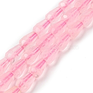 Natural Rose Quartz Beads Strands, Faceted, Teardrop, 5.5~8.3x4.1~4.35mm, Hole: 0.5mm, about 58pcs/strand, 15.43~15.55 inch(39.2~39.5cm)(G-C080-B02-01)