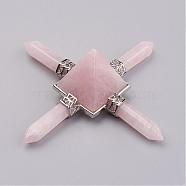 Natural Rose Quartz Beads, with Brass Findings, No Hole/Undrilled, Pyramid, 88~95x88~95mm(G-F423-03)