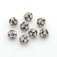 Brass Rhinestone Beads, with Iron Single Core, Grade A, Gunmetal, Round, Crystal, 10mm in diameter, Hole: 1mm(RB-A019-10mm-01B)