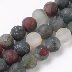 Natural African Bloodstone Beads Strands, Heliotrope Stone Beads, Round, Frosted, 8mm, Hole: 1mm, about 48pcs/strand, 15 inch(G-P295-05-8mm)