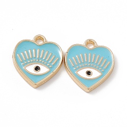 Alloy Enamel Pendants, Golden, Heart with Eye Charm, Sky Blue, 14.5x13x1.5mm, Hole: 1.6mm(X-ENAM-K066-08E)