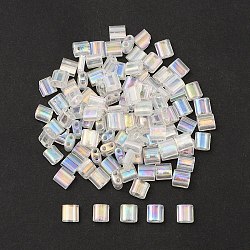 2-Hole Transparent Glass Seed Beads, AB Color Plated, Rectangle, Clear AB, 4.5~5.5x2x2~2.5mm, Hole: 0.5~0.8mm(SEED-YW0002-35)