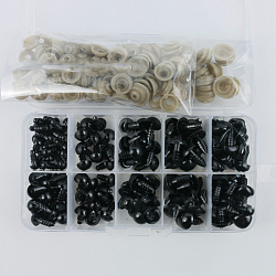 Craft Plastic Doll Eyes & Noses, Stuffed Toy Eyes & Noses, with Donut Plastic Washer, Black, about 283pcs/box(X1-DOLL-PW0001-446A)