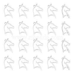 201 Stainless Steel Pendants, Horse, Stainless Steel Color, 22x17x1.5mm, Hole: 1.8mm, 20pcs/box(STAS-UN0046-93)