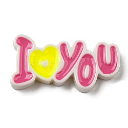 Opaque Resin Enamel Cabochons, Word I Love You, Camellia, 21x42x5mm(RESI-I050-01D)
