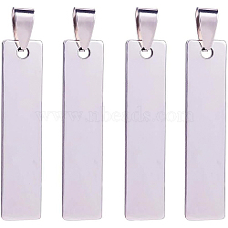 201 Stainless Steel Rectangle Stamping Blank Tag Pendants, with Snap on Bails Clasps, One Side Polishing, Stainless Steel Color, 40x9x1mm, Hole: 7x3.5mm, 20pcs/box(STAS-BC0002-20P)