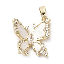 Brass Micro Pave Clear Cubic Zirconia Pendants, with Acrylic, Long-Lasting Plated, Butterfly, Golden, 19.5x17x3.5mm, Hole: 5x3mm(KK-M275-09G)