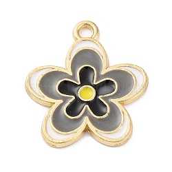 Alloy Enamel Pendants, Flower Charm, Golden, Gray, 21x18.5x1.2mm, Hole: 1.8mm, 10pcs/set(ENAM-Q001-04G-02)