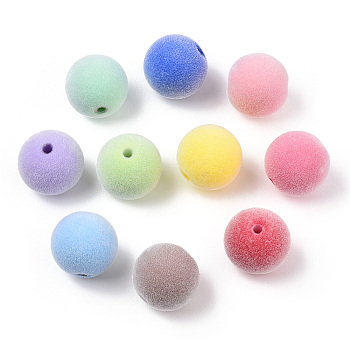 Flocky ABS Plastic Beads, Round, Mixed Color, 16mm, Hole: 2mm