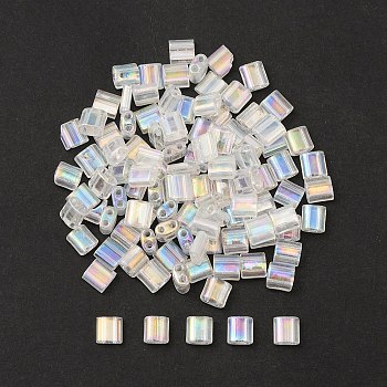 2-Hole Transparent Glass Seed Beads, AB Color Plated, Rectangle, Clear AB, 4.5~5.5x2x2~2.5mm, Hole: 0.5~0.8mm