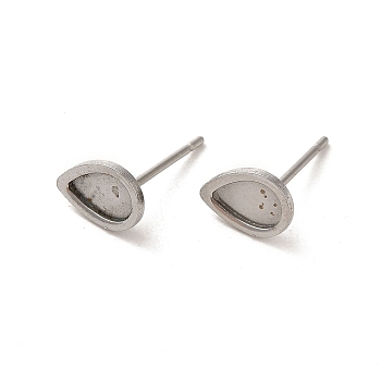 Teardrop 304 Stainless Steel Studs Earrings, with 201 Stainless Steel Findings, Stainless Steel Color, Tray: 6x4mm, 8x6mm, Pin: 12x0.8mm