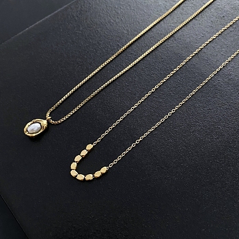 2Pcs 2 Style Plastic Oval & 304 Stainless Steel Nuggets Pendant Necklaces Set, Stackable Necklaces for Women, Golden, 14.76~16.61 inch(37.5~42.2cm), 1Pc/style