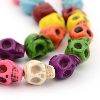 Synthetic Turquoise Skull Beads Strands for Halloween Jewelry Making, Dyed, Mixed Color, 10x8x9mm, Hole: 1mm, about 38~42pcs/strand, 15.3 inch