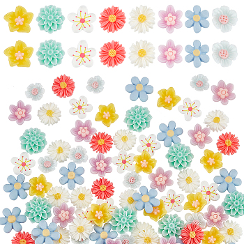 Nbeads 160Pcs 8 Styles Opaque Resin Cabochons, Flower, Mixed Color, 11~16x10~16x3~8mm, 20pcs/style