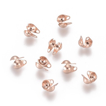 304 Stainless Steel Bead Tips, Calotte Ends, Clamshell Knot Cover, Rose Gold, 6x4x1.5mm, Hole: 1mm