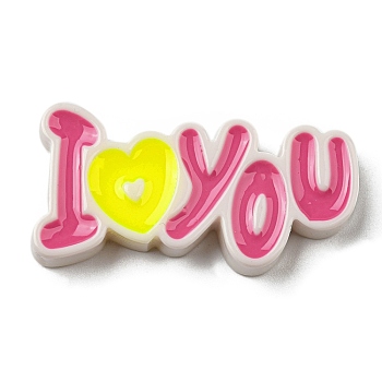 Opaque Resin Enamel Cabochons, Word I Love You, Camellia, 21x42x5mm