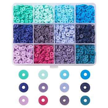 2256Pcs 12 Colors Eco-Friendly Handmade Polymer Clay Beads, Disc/Flat Round, Heishi Beads, Mixed Color, 6x1mm, Hole: 2mm, 8g, about 188pcs/color