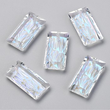 Embossed Glass Rhinestone Pendants, Rectangle, Faceted, Moonlight, 20x10x5mm, Hole: 1.6mm