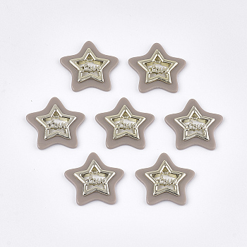 Opaque Acrylic Pendants, with Alloy Findings, Star with Word Love, Light Gold, Camel, 29x30x4mm, Hole: 2mm