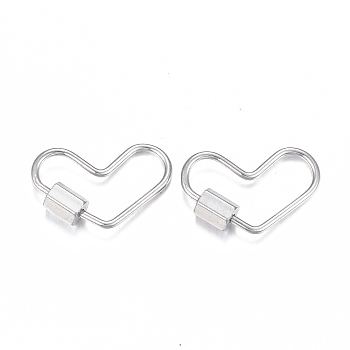 304 Stainless Steel Screw Carabiner Lock Charms, for Necklaces Making, Heart, Stainless Steel Color, 13x20x1mm, Screw: 5.2x4mm. 