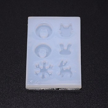 DIY Earring Silicone Molds, Resin Casting Pendant Molds, For UV Resin, Epoxy Resin Jewelry Making, Round & Snowflake & Cat & Rabbit & Deer, White, 63x43x6mm, Inner Diameter: 13~16x10~15mm