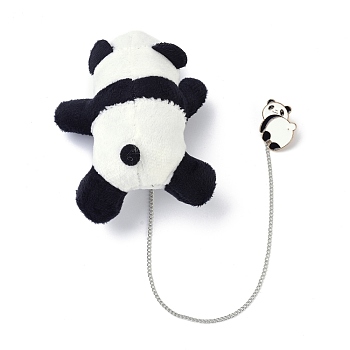 Cartoon Panda Enamel Pin, Panda Non Woven Fabric Brooch with Safety Chain, Black, 340mm