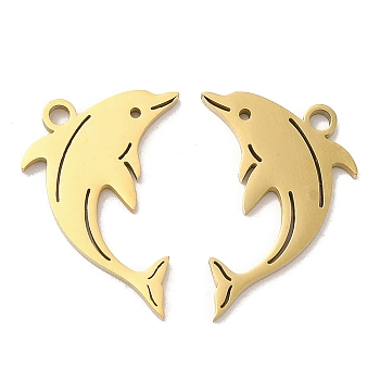 Ion Plating(IP) 304 Stainless Steel Pendants, Dolphin Charm, Golden, 21.5x14x1.5mm, Hole: 1.8mm