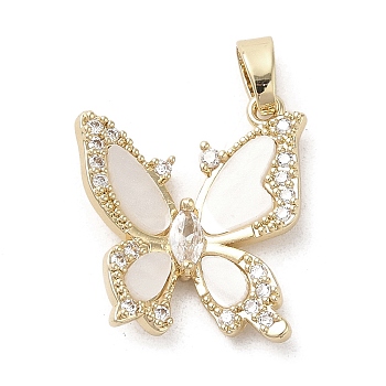 Brass Micro Pave Clear Cubic Zirconia Pendants, with Acrylic, Long-Lasting Plated, Butterfly, Golden, 19.5x17x3.5mm, Hole: 5x3mm