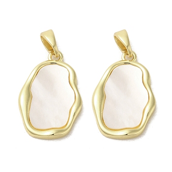 Brass Pave Shell Pendants, Geometric Charms, Real 18K Gold Plated, Nuggets, 20.5x13.5x2.5mm, Hole: 3x5mm