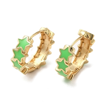 Star Real 18K Gold Plated Brass Hoop Earrings, with Enamel, Spring Green, 19.5x7mm