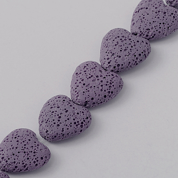 Dyed Natural Lava Rock Bead Strands, Heart, Purple, 20~21x20~21x7~8mm, Hole: 1mm, about 20pcs/strand, 15.55 inch