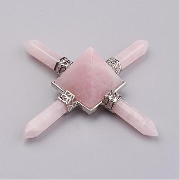 Natural Rose Quartz Beads, with Brass Findings, No Hole/Undrilled, Pyramid, 88~95x88~95mm