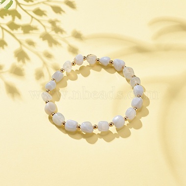 Bracelet extensible en perles rondes en agate de dentelle bleue naturelle(BJEW-JB08197-01)-2