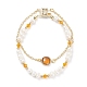 Natural Pearl & Glass Beaded Multi-strand Bracelet with Brass Cable Chains for Women(BJEW-TA00077-03)-1
