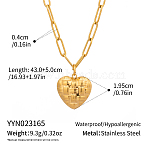 304 Stainless Steel Vintage French Heart Pendant Paperclip Chain Necklaces, Real 18K Gold Plated, 15.75 inch(40cm)(TI9368-1)