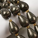 Natural Pyrite Beads Strands, with Seed Beads, Teardrop, 18x13~13..5mm, Hole: 1.4mm, about 9pcs/strand, 7.48''(19cm)(G-Z131-I01-01)