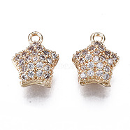 Hollow Brass Micro Pave Clear Cubic Zirconia Charms, Long-Lasting Plated, Cadmium Free & Lead Free, Star, Light Gold, 10.5x8.5x6mm, Hole: 1.2mm(KK-S359-142-RS)