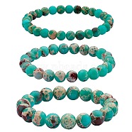3Pcs 3 Size Synthetic Imperial Jasper Round Beaded Stretch Bracelets Set, Gemstone Jewelry for Women, Light Sea Green, Inner Diameter: 2-1/8 inch(5.5cm), Beads: 6~10mm, 1Pc/size(BJEW-SW00064-32)